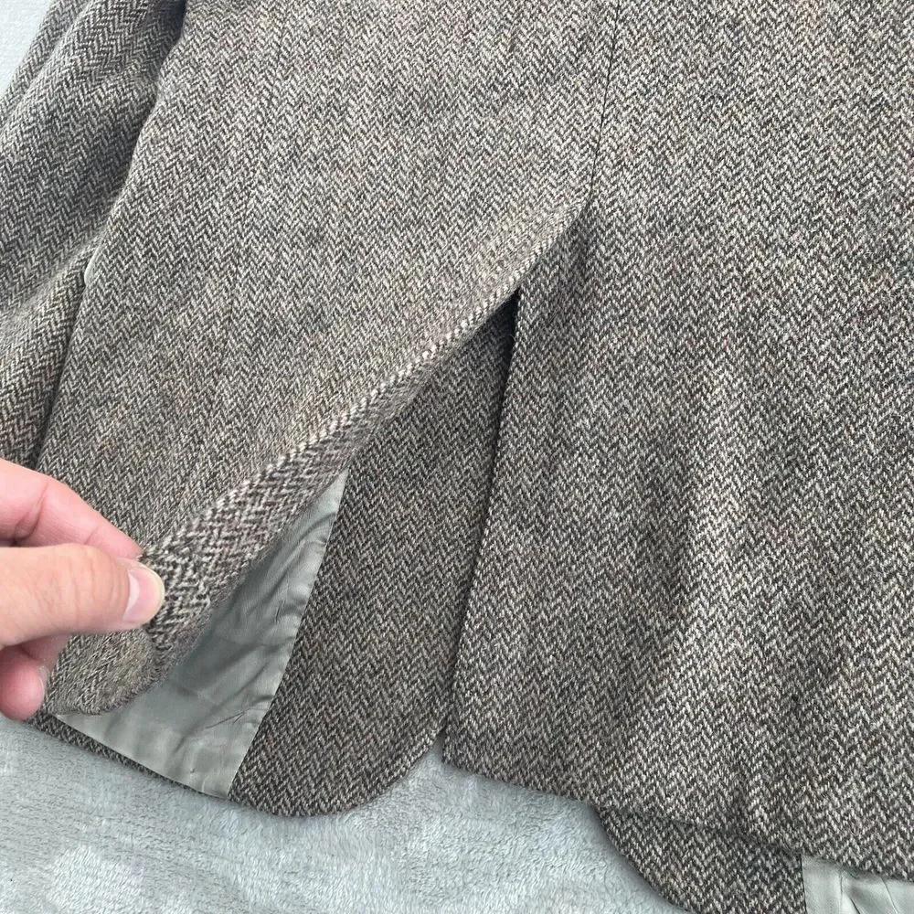 Vintage Harris Tweed‎ Blazer Jacket Sport Coat 40R Brown Herringbone 100% Wool